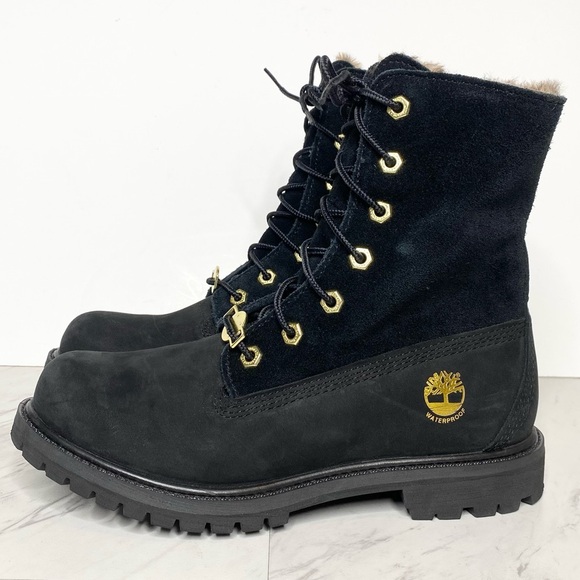 Timberland Teddy Fleece Black Lace Up Boot 6 1/2 M - Picture 1 of 15